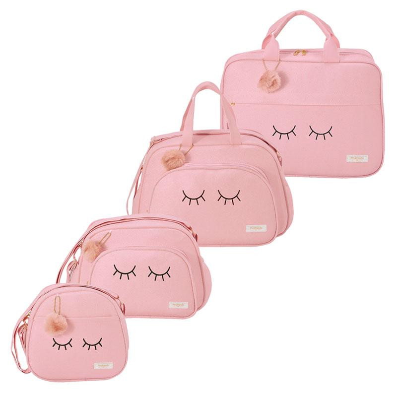 Bolsas Maternidade Kit 4 Peças Chuva de Amor Rosa Pirulitando.