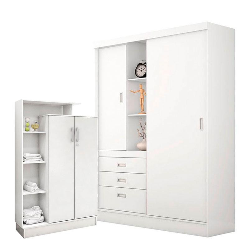 Guarda Roupa Infantil Slim E Armario Multiuso Elite Branco Brilho Demobile