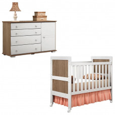 Berço Americano Doçura e Cômoda Infantil Pérola Branco Acet