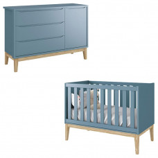 Berço Americano e Cômoda Infantil 1 Porta Classic Azul com P