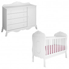 Berço Americano e Cômoda Infantil Realeza 1 Portas Branco Ac