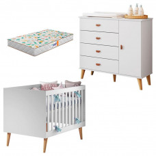 Berço-Americano-Ludmila-e-Cômoda-Infantil-Duda-Branco-Bétula