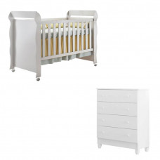 Berço Americano Mirelle e Cômoda Gaveteiro Ariel Branco Bril