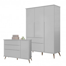 Cômoda e Guarda Roupa Infantil Retro Alice Cinza Acetinado -