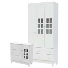 Cômoda-Infantil-e-Guarda-Roupa-3-Portas-Mariah-Branco-Brilho