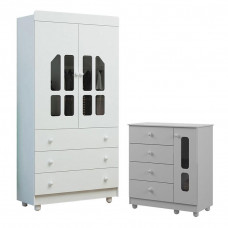 Guarda Roupa e Cômoda Infantil 2 Portas Katatau Branco Brilh