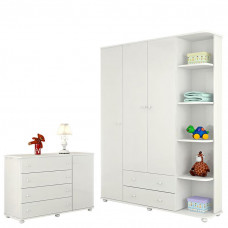 Guarda roupa e cômoda infantil Lorena branco brilho Phoenix