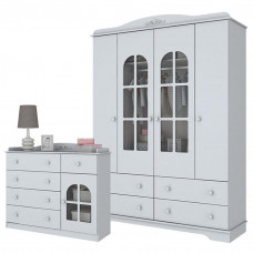 Guarda Roupa e Cômoda Provençal Branco Acetinado - Henn A