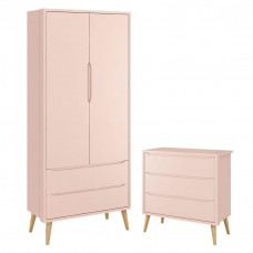Guarda Roupa Infantil 2 Portas e Cômoda Gaveteiro Theo Rosa 