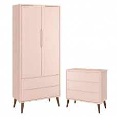 Guarda Roupa Infantil 2 Portas e Cômoda Gaveteiro Theo Rosa 