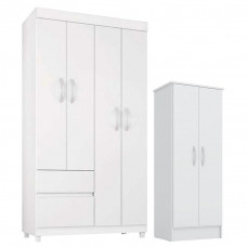 Guarda Roupa Infantil Lótus e Armário Multiuso Viena Branco 