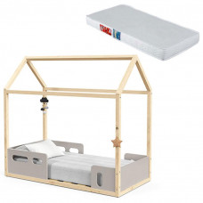 Mini-Cama-Montessoriana-Liv-Cinza-com-colchao-Matic