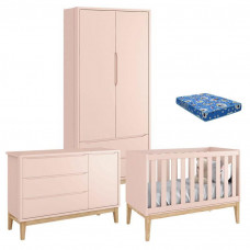 Quarto-de-Bebe-Classic-2-Portas-com-Colchao-e-Comoda-Rosa-Pé