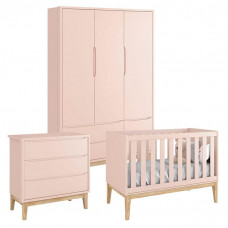 Quarto de Bebê Classic 3 Portas Cômoda Gaveteiro Rosa com Pé