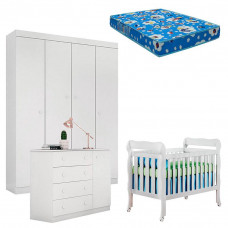 Quarto de Bebê Helena com Berço Lila Branco Brilho com Colch