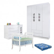 Quarto de Bebê Lívia com Berço Lila Branco Brilho com Colchã