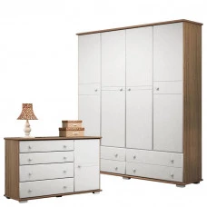 1Guarda Roupa e Cômoda Pérola Branco Acetinado Wengue – Cana