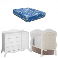 Berço Americano Capitone com Colchão e Cômoda Infantil 1 Por