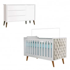 Berço Americano Lorena e Cômoda Infantil Theo 1 Porta Branco