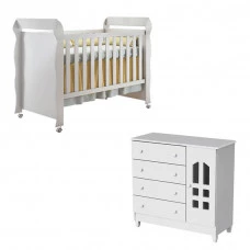 Berço Americano Mirelle e Cômoda Infantil Selena Branco Bril