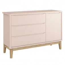 Cômoda Infantil New Classic com Porta Rosa com Pés Madeira N