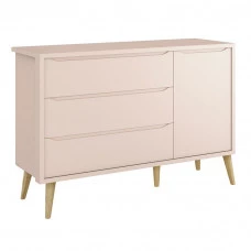 Cômoda Infantil Theo 1 Porta Rosa com Pés Madeira Natural – 