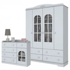 Guarda Roupa e Cômoda Provençal Branco Acetinado - Henn A