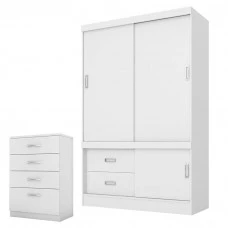 Guarda Roupa Infantil Estilo 2 e Cômoda Astral Branco Brilho