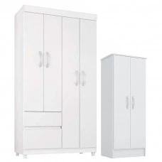 Guarda Roupa Infantil Lótus e Armário Multiuso Viena Branco 