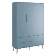 Guarda Roupa Infantil Theo 3 Portas Azul com Pés Madeira Nat