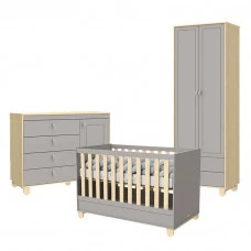 Quarto de Bebê 2 Portas Cômoda com Porta Rope Natural Cinza 