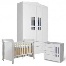 Quarto de Bebê Ariel 4P com Berço Mirelle Branco Brilho - Ca