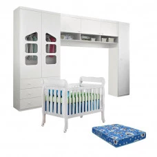 Quarto de Bebê Completo Eloisa com Berço Lila Branco Brilho 