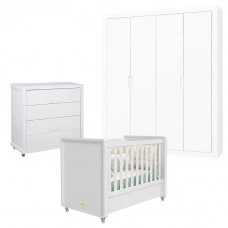 Quarto de Bebê Tutto New com Cômoda Gaveteiro Branco Acetina