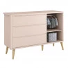 Cômoda Theo 1 Porta Rosa com Pés Madeira Natural – Reller