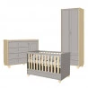 Quarto de Bebê 2 Portas Cômoda com Porta Rope Natural Cinza 